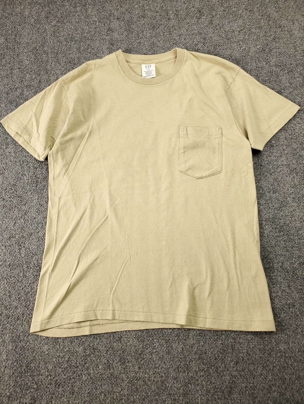 Vintage 90s Y2K Gap Pocket T Shirt Medium Tan Beige Military Style Single Stitch